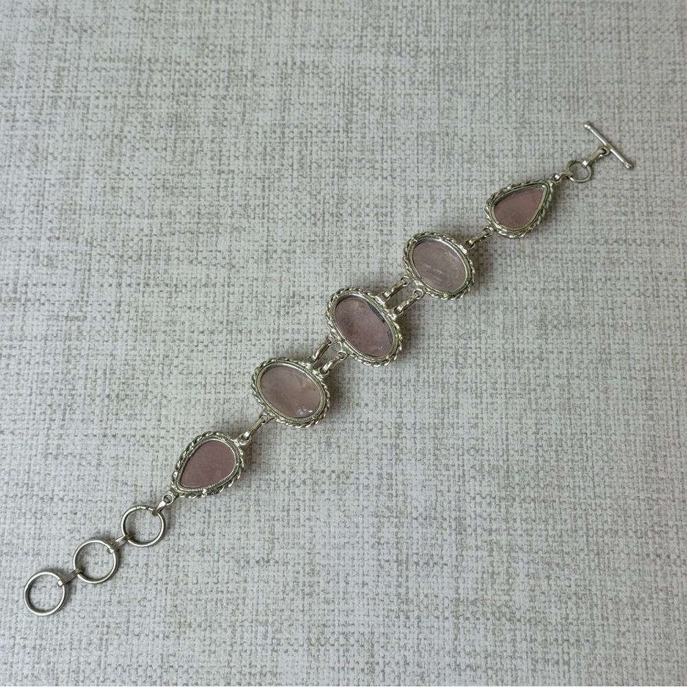 Rose Quartz Silver Bracelet with Toggle Clasp - Picture 4 of 5